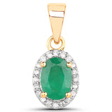 0.53 Carat Genuine Zambian Emerald and White Diamond 18K Yellow Gold Pendant