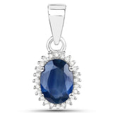 1.02 Carat Genuine Blue Sapphire and White Diamond 18K White Gold Pendant
