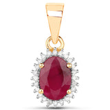 1.06 Carat Genuine Ruby and White Diamond 14K Yellow Gold Pendant