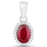 0.97 Carat Genuine Ruby and White Diamond 14K White Gold Pendant