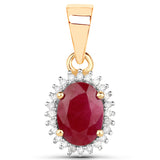 0.97 Carat Genuine Ruby and White Diamond 14K Yellow Gold Pendant