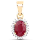 1.01 Carat Genuine Ruby and White Diamond 14K Yellow Gold Pendant