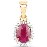 0.92 Carat Genuine Ruby and White Diamond 18K Yellow Gold Pendant