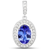 14K White Gold 2.25 Carat Genuine Tanzanite and White Diamond Pendant