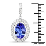 14K White Gold 2.25 Carat Genuine Tanzanite and White Diamond Pendant