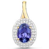 14K Yellow Gold 3.27 Carat Genuine Tanzanite and White Diamond Pendant