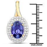 14K Yellow Gold 3.27 Carat Genuine Tanzanite and White Diamond Pendant