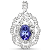 14K White Gold 1.92 Carat Genuine Tanzanite and White Diamond Pendant