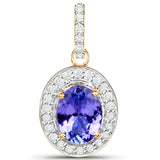 14K Yellow Gold 1.79 Carat Genuine Tanzanite and White Diamond Pendant