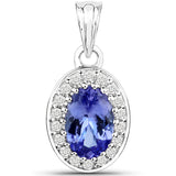 14K White Gold 1.88 Carat Genuine Tanzanite and White Diamond Pendant