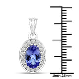 14K White Gold 1.88 Carat Genuine Tanzanite and White Diamond Pendant