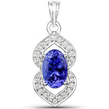 14K White Gold 2.64 ct. Genuine Tanzanite and White Diamond Pendant