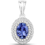 14K White Gold 2.72 ct. Genuine Tanzanite and White Diamond Pendant