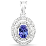 14K White Gold 2.41 ct. Genuine Tanzanite and White Diamond Pendant
