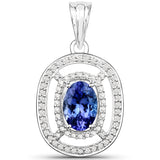 14K White Gold 2.66 Carat Genuine Tanzanite and White Diamond Pendant