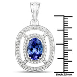 14K White Gold 2.66 Carat Genuine Tanzanite and White Diamond Pendant
