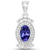14K White Gold 3.01 ct. Genuine Tanzanite and White Diamond Pendant