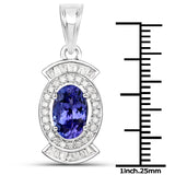 14K White Gold 3.01 ct. Genuine Tanzanite and White Diamond Pendant