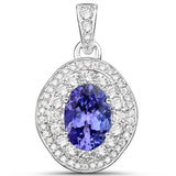 14K White Gold 3.39 Carat Genuine Tanzanite and White Diamond Pendant