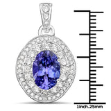 14K White Gold 3.39 Carat Genuine Tanzanite and White Diamond Pendant