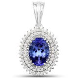 14K White Gold 3.38 Carat Genuine Tanzanite and White Diamond Pendant