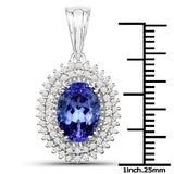 14K White Gold 3.38 Carat Genuine Tanzanite and White Diamond Pendant