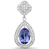 14K White Gold 2.57 ct. Genuine Tanzanite and White Diamond Pendant