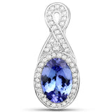 14K White Gold 2.64 ct. Genuine Tanzanite and White Diamond Pendant