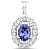 14K White Gold 2.04 ct. Genuine Tanzanite and White Diamond Pendant