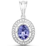 14K White Gold 1.96 Carat Genuine Tanzanite and White Diamond Pendant
