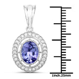 14K White Gold 1.96 Carat Genuine Tanzanite and White Diamond Pendant