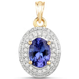 14K Yellow Gold 2.45 ct. Genuine Tanzanite and White Diamond Pendant
