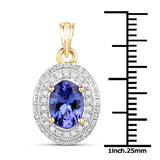 14K Yellow Gold 2.45 ct. Genuine Tanzanite and White Diamond Pendant