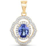 14K Yellow Gold 2.29 Carat Genuine Tanzanite and White Diamond Pendant
