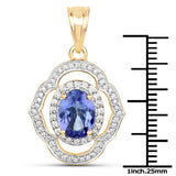 14K Yellow Gold 2.29 Carat Genuine Tanzanite and White Diamond Pendant