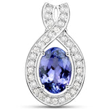 14K White Gold 2.57 ct. Genuine Tanzanite and White Diamond Pendant