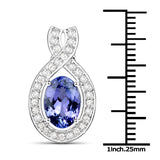 14K White Gold 2.57 ct. Genuine Tanzanite and White Diamond Pendant