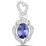 14K White Gold 1.22 Carat Genuine Tanzanite and White Diamond Pendant