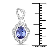 14K White Gold 1.22 Carat Genuine Tanzanite and White Diamond Pendant