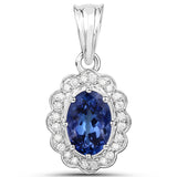 14K White Gold 3.00 Carat Genuine Tanzanite and White Diamond Pendant