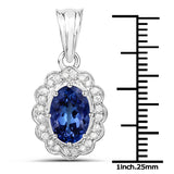 14K White Gold 3.00 Carat Genuine Tanzanite and White Diamond Pendant