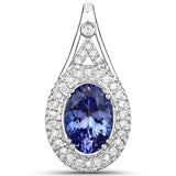 14K White Gold 2.98 Carat Genuine Tanzanite and White Diamond Pendant