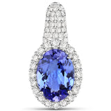 14K White Gold 3.18 ct. Genuine Tanzanite and White Diamond Pendant