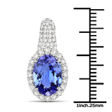 14K White Gold 3.18 ct. Genuine Tanzanite and White Diamond Pendant