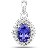 14K White Gold 2.15 Carat Genuine Tanzanite and White Diamond Pendant