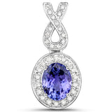 14K White Gold 2.44 ct. Genuine Tanzanite and White Diamond Pendant