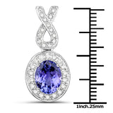 14K White Gold 2.44 ct. Genuine Tanzanite and White Diamond Pendant
