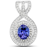 14K White Gold 3.29 Carat Genuine Tanzanite and White Diamond Pendant