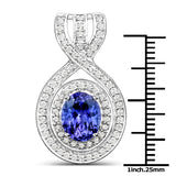 14K White Gold 3.29 Carat Genuine Tanzanite and White Diamond Pendant