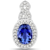 14K White Gold 2.75 ct Genuine Tanzanite White Diamond Pendant